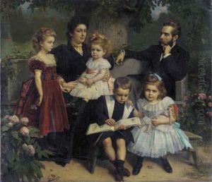 A Group Portrait Of A Family In A Garden by Eugene Siberdt