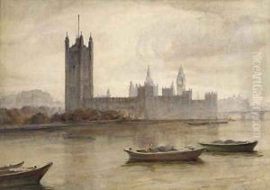The Houses of Parliament from the South Bank by Frank Wasley