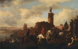 Travellers crossing a river by Pieter Wouwermans or Wouwerman