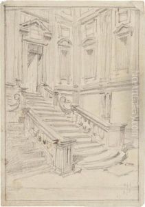 La Scalinata Della Biblioteca Laurenziana A Firenze by Telemaco Signorini