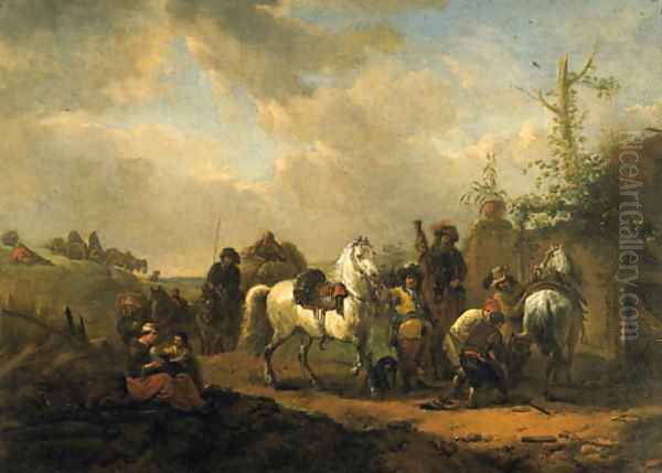 Travellers resting by a Farrier's Booth - view 1