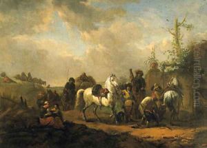 Travellers resting by a Farrier's Booth by Pieter Wouwermans or Wouwerman