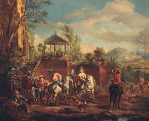 A hunting Party by a Terrace by Pieter Wouwermans or Wouwerman