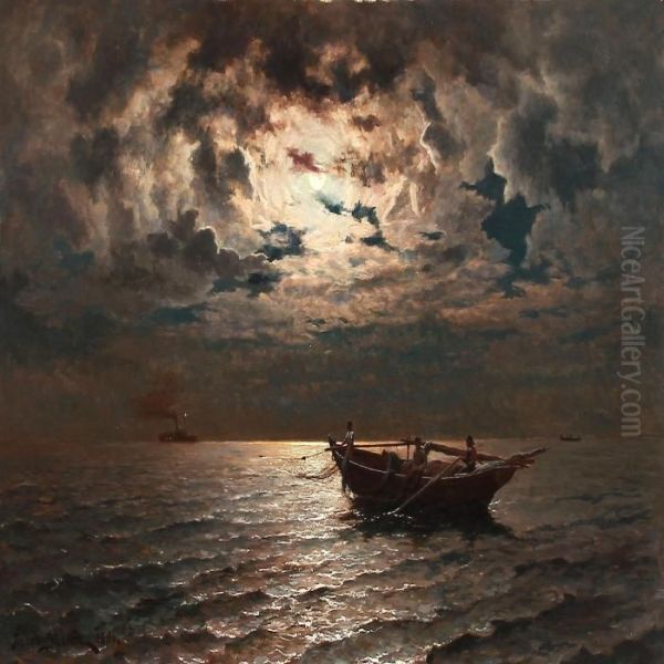 Fishermen At Sea In Moonlight - view 1
