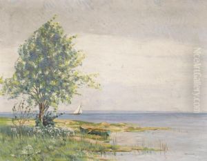 Seeufer Mit Baum Und Booten by Albert Silvestre