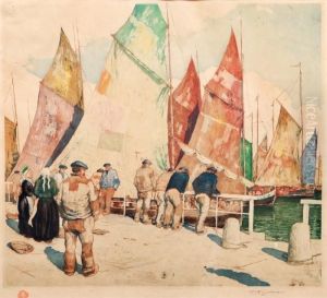 Fishermen In Concarneau, Brittany by Tavik Frantisek Simon