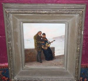 Young Lady Playing Guitar Standing Next To A Gentleman Playing A Violin Young Lady Playing Guitar Standing Next To A Gentleman Playing A Violin