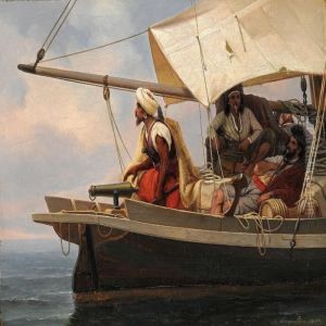 Pirates On The Watch On A Sailing Ship In The Sun by Niels Simonsen