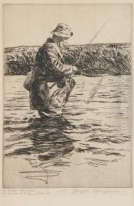 Fisherman Wading In River With Net Fisherman Wading In River With Net