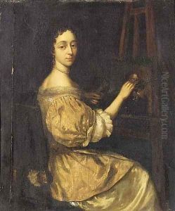 Portrait of a lady painting at an easel by Aleijda Wolfsen