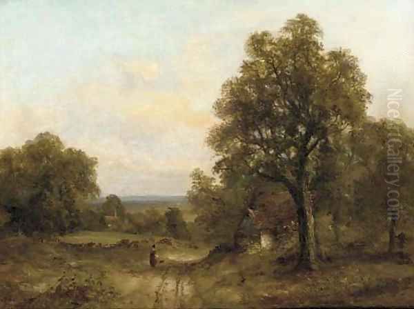 A figure on a track in a wooded landscape - view 1