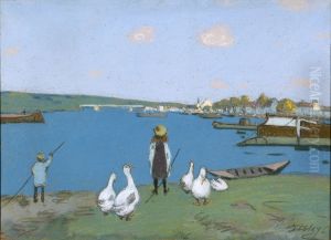 Gardeuse D'oies Au Bord Du Loing