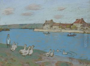 Les Oies Au Bord Du Loing by Alfred Sisley