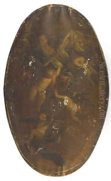 Putti disporting with Wanli Kraak porcelein bowls - view 1