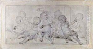 An allegory of Music, with putti singing and playing music, en grisaille an overdoor An allegory of Music, with putti singing and playing music, en grisaille an overdoor