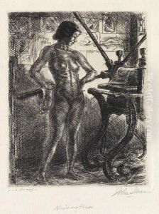 Nude And Etching Press by John Sloan
