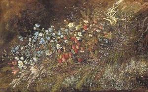 A bouquet of summer fruits and flowers on a mossy bank 2 by Olga Wisinger-Florian