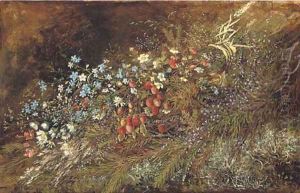 A bouquet of summer fruits and flowers on a mossy bank by Olga Wisinger-Florian