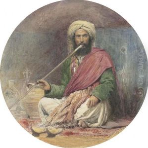 An Arab Smoking A Shilbouck by Frederick Smallfield, A.R.W.S.