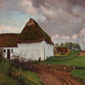 A Dog And Three Hens At A Farmhouse