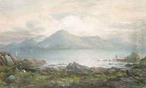 Sailing on the lake, in a mountainous landscape by Charles Nicholls Woolnoth