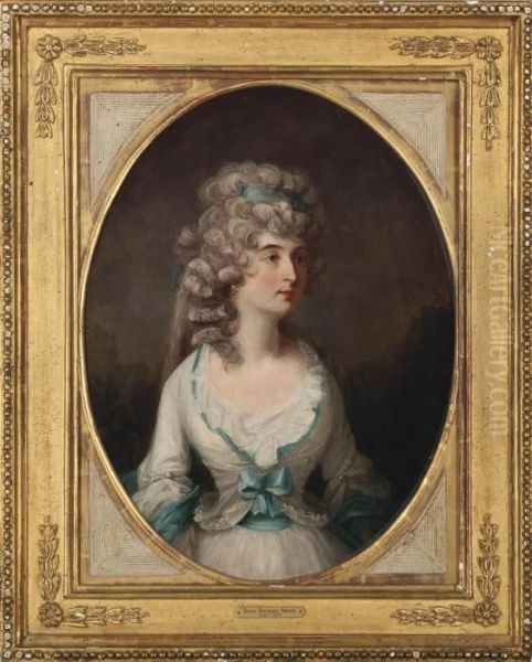 Portrait Of A Lady, Half-length, In A White Dress With Blue Trim, In A Painted Oval - view 1