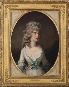 Portrait Of A Lady, Half-length, In A White Dress With Blue Trim, In A Painted Oval Portrait Of A Lady, Half-length, In A White Dress With Blue Trim, In A Painted Oval