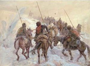 The Russian Front, a Cossack convoy under fire by Henry Charles Seppings Wright