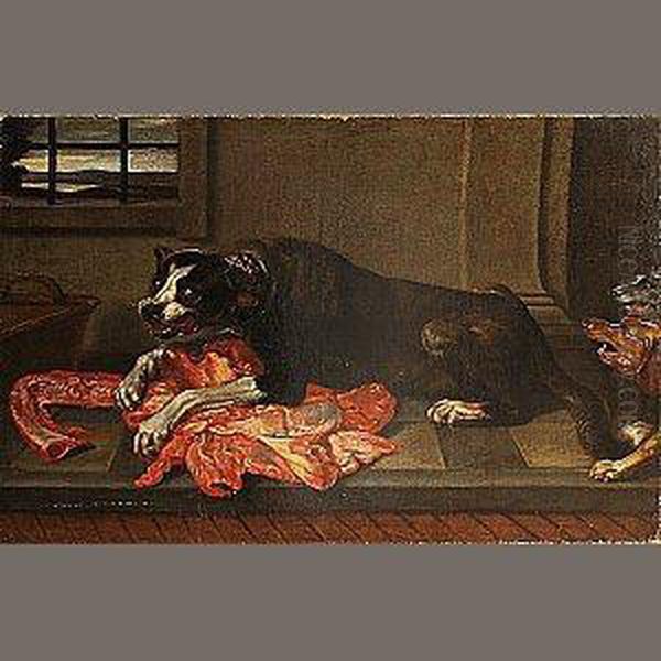 A Dog Defending A Carcass From Two Other Dogs - view 1