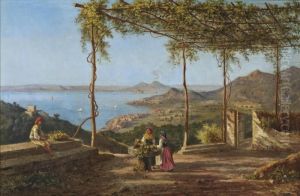 Grape Pickers Above Sorrento, Vesuvius Beyond