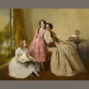 A Portrait Of Two Girls With Their Governess