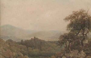 View towards a hilltop castle by Peter de Wint