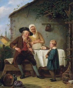 Scene En Plein Air Avec Joueur De Violon by Louis Somers