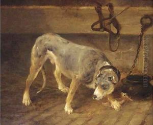 A tethered dog in a stable by Thomas Woodward