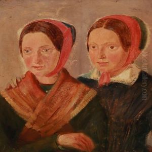 Two Girls In Folk Costumes by Jorgen Valentin Sonne