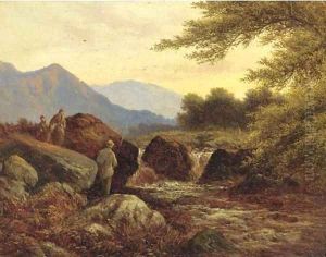An angler by a rocky stream An angler by a rocky stream