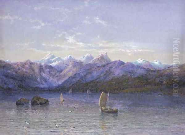 Midnight sun across the lake, Norway - view 1