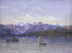 Midnight sun across the lake, Norway by Edgar E. West