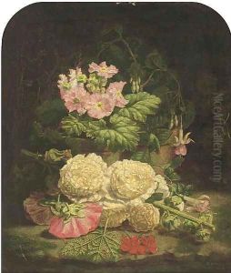 Summer flowers on a mossy bank by Thomas Worsey