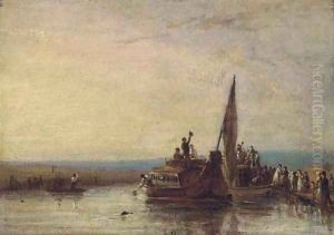 Figures boarding a ferry by William Frederick Witherington
