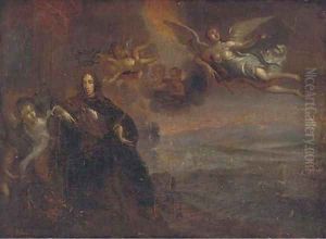 William of Orange landed by angels, a battlefield beyond by William Wissing or Wissmig