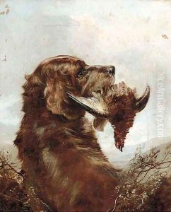 A gun dog with a grouse by William Woodhouse