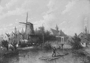 A canal in a town by Adrianus Petrus Hendrikus Wilbers