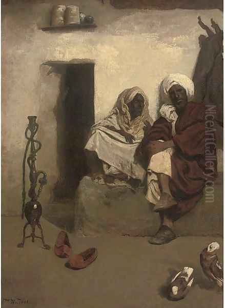 Arabs in conversation by a doorway - view 1