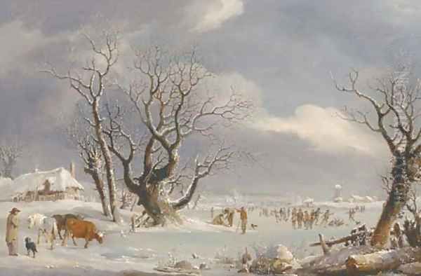 Skaters in a Dutch winter landscape - view 1