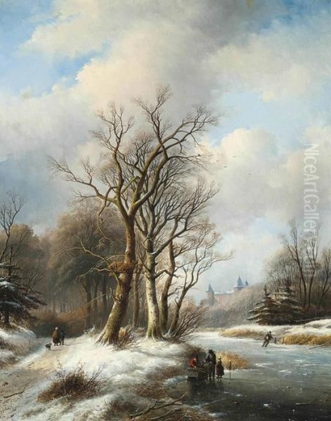 Figures On A Frozen Waterway, A Castle Beyond - view 1