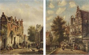 A Horse-drawn Cart In A Busy Sunlit Street