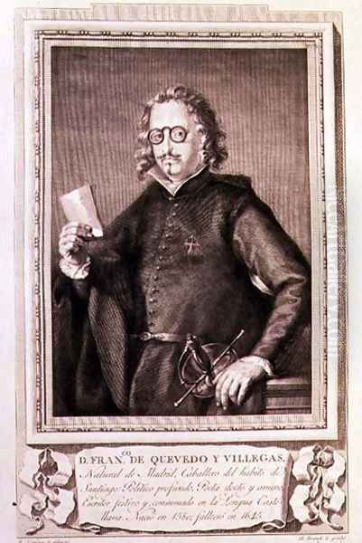 Portrait of Francisco Gomez de Quevedo y Villegas (1580-1645) engraved by Mariano Brandi for a collection of Illustrious Men - view 1