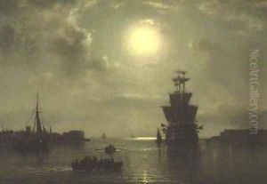 H.M.S. St. Vincent lying off Gosport at the entrance to Portsmouth harbour by Wilhelm Ferdinand Xylander