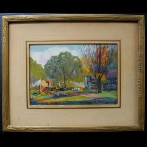Farmyard With Grazing Cattle Farmyard With Grazing Cattle